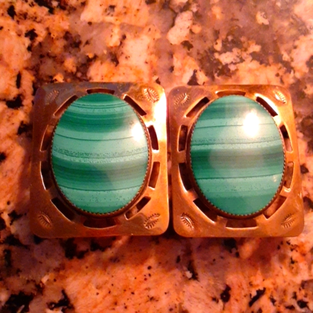 FINAL SALE Melachite Bold clip earrings.